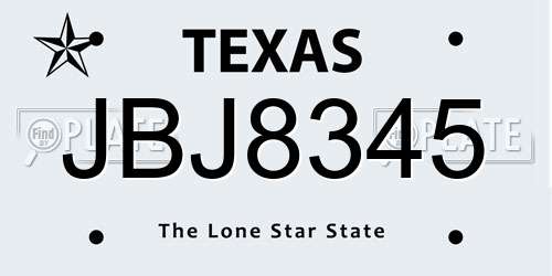 JBJ8345 Texas License Plate