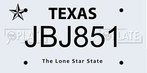 JBJ851 Texas License Plate