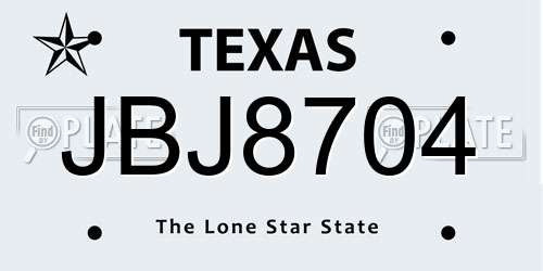 JBJ8704 Texas License Plate