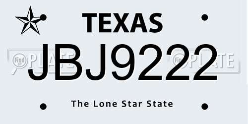 JBJ9222 Texas License Plate