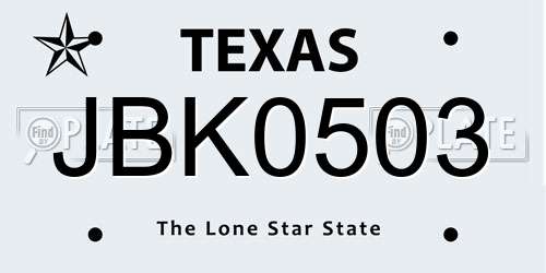JBK0503 Texas License Plate