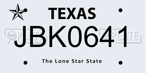 JBK0641 Texas License Plate