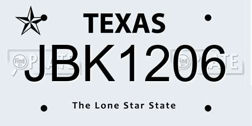 JBK1206 Texas License Plate