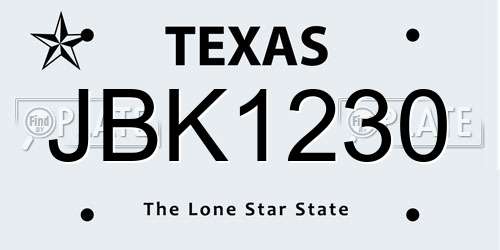 JBK1230 Texas License Plate