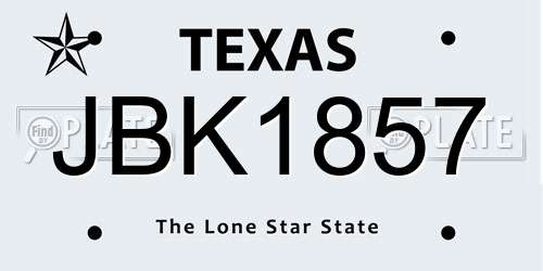 JBK1857 Texas License Plate