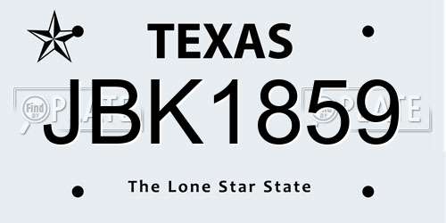 JBK1859 Texas License Plate