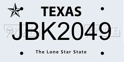 JBK2049 Texas License Plate