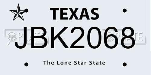 JBK2068 Texas License Plate