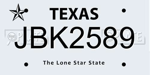 JBK2589 Texas License Plate