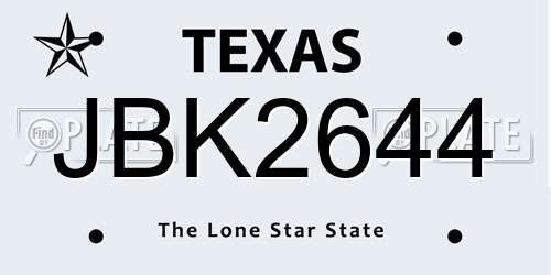 JBK2644 Texas License Plate