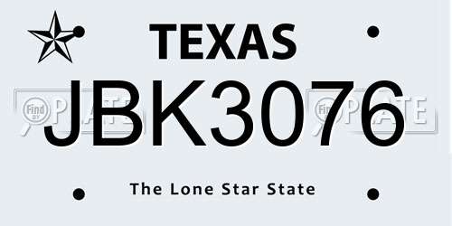 JBK3076 Texas License Plate