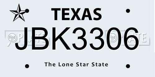 JBK3306 Texas License Plate