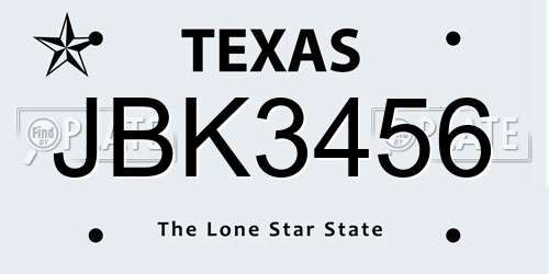 JBK3456 Texas License Plate