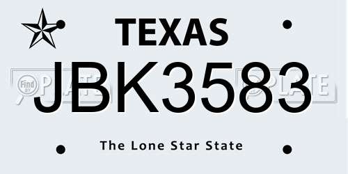 JBK3583 Texas License Plate