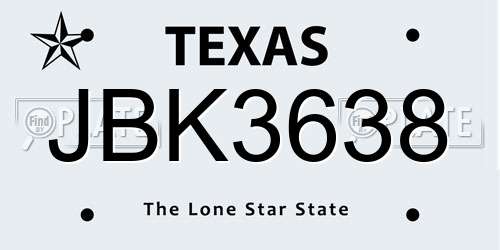 JBK3638 Texas License Plate