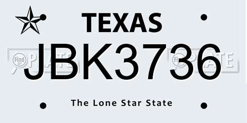 JBK3736 Texas License Plate