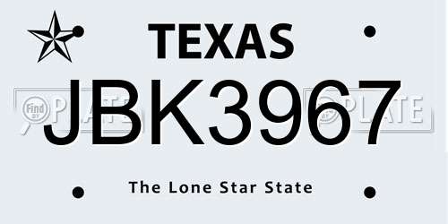 JBK3967 Texas License Plate