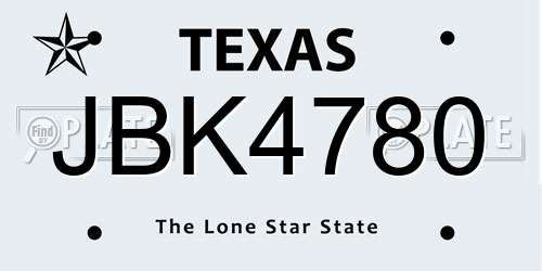 JBK4780 Texas License Plate