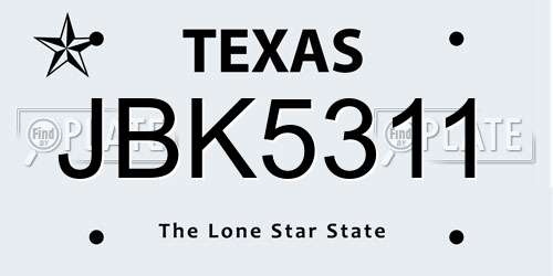 JBK5311 Texas License Plate