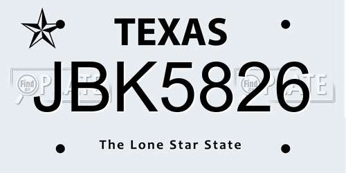 JBK5826 Texas License Plate