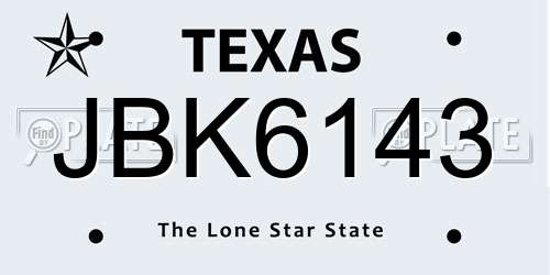 JBK6143 Texas License Plate