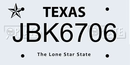 JBK6706 Texas License Plate