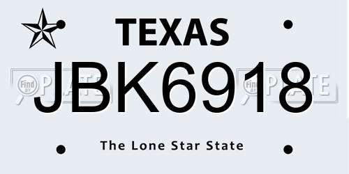 JBK6918 Texas License Plate