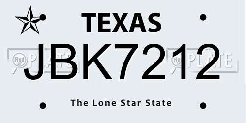 JBK7212 Texas License Plate