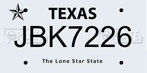 JBK7226 Texas License Plate