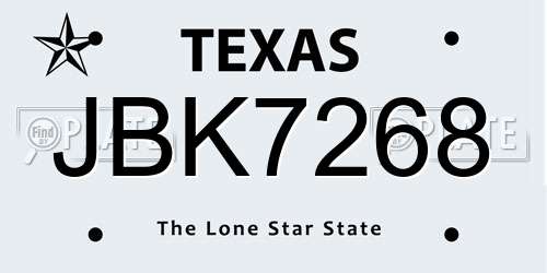 JBK7268 Texas License Plate