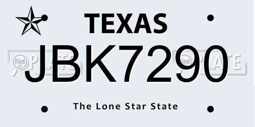 JBK7290 Texas License Plate