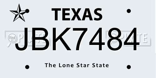 JBK7484 Texas License Plate