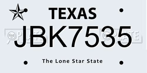 JBK7535 Texas License Plate