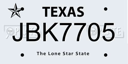 JBK7705 Texas License Plate