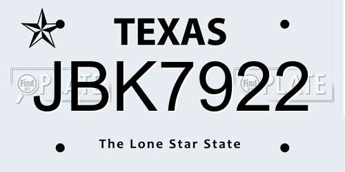 JBK7922 Texas License Plate