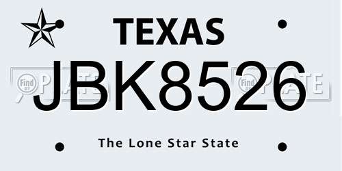 JBK8526 Texas License Plate