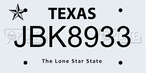 JBK8933 Texas License Plate