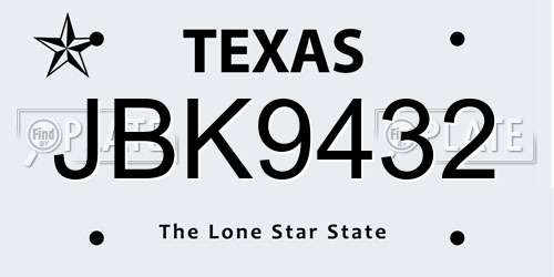 JBK9432 Texas License Plate