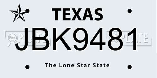 JBK9481 Texas License Plate
