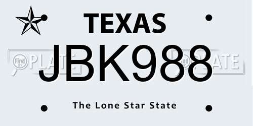 JBK988 Texas License Plate