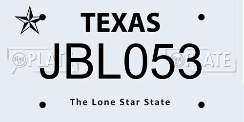 JBL053 Texas License Plate