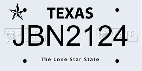 JBN2124 Texas License Plate