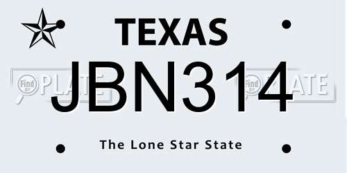 JBN314 Texas License Plate