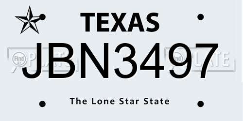 JBN3497 Texas License Plate