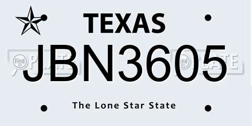 JBN3605 Texas License Plate