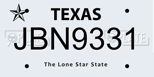 JBN9331 Texas License Plate
