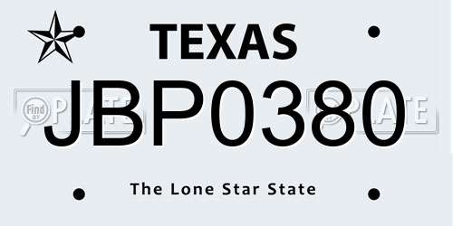 JBP0380 Texas License Plate