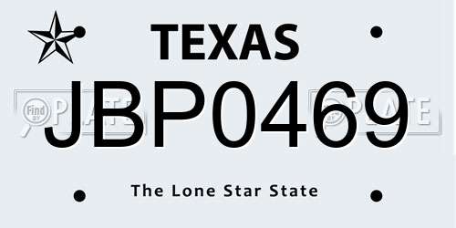 JBP0469 Texas License Plate
