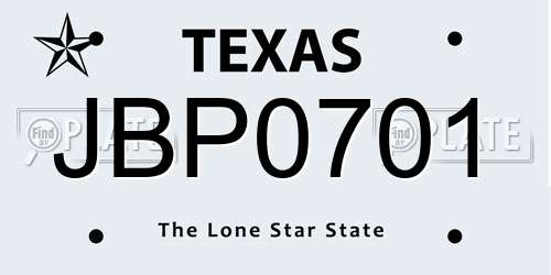 JBP0701 Texas License Plate