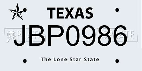 JBP0986 Texas License Plate